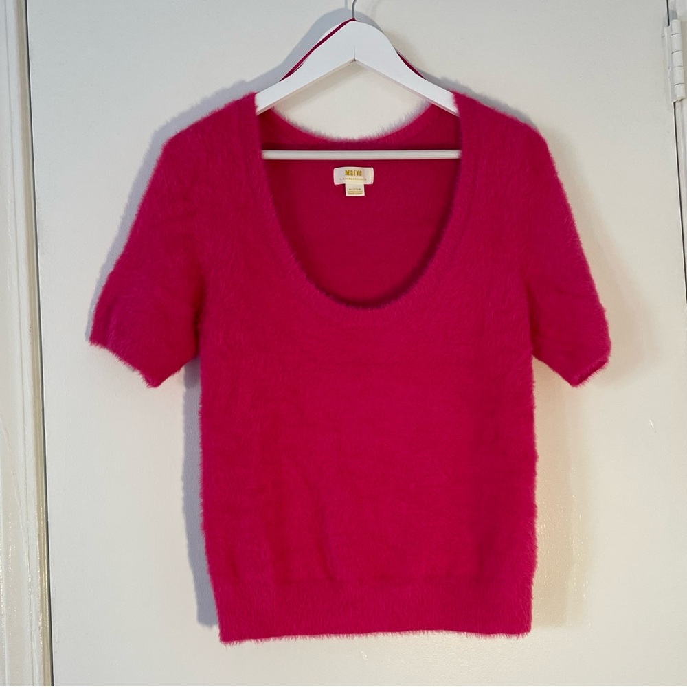 Maeve Rona Eyelash Sweater Tee Hot Pink - Girly Barbiecore Fuzzy